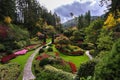 Flower beds of and walking paths