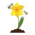 Flower with bees cartoon isolated