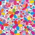 Flower bird colorful dot seamless pattern Royalty Free Stock Photo