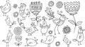 Flower Bird Doodle Set Royalty Free Stock Photo