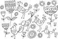 Flower Bird Doodle Set Royalty Free Stock Photo