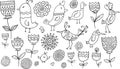 Flower Bird Doodle Set Royalty Free Stock Photo