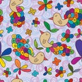 Flower bird fly seamless pattern Royalty Free Stock Photo