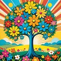 Flower blossom tree pop art 1960 hippie color sunrise morning sunshine