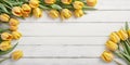 Flower Bouquet of beautiful golden fresh tulip on white background.,Top view.