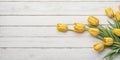 Flower Bouquet of beautiful golden fresh tulip on white background.,Top view.