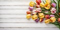 Flower Bouquet of beautiful golden fresh tulip on white background.,Top view.