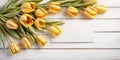 Flower Bouquet of beautiful golden fresh tulip on white background.,Top view.