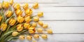 Flower Bouquet of beautiful golden fresh tulip on white background.,Top view.