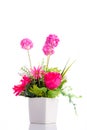 Flower bouquet in ceramic pot over white Royalty Free Stock Photo