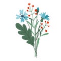 Flower bouquet with cornflower vector illustration isolated on white background in modern simple style