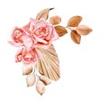 Flower Bouquet floral bunch, boho design object, element. Peach, creamy pale pink Rose flowers