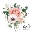 Flower Bouquet floral bunch, vector boho design object, element. Royalty Free Stock Photo