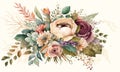 Flower Bouquet floral bunch, vector boho design object, element. Peach, creamy pale pink Anemone Poppy Rose flowers Royalty Free Stock Photo