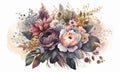 Flower Bouquet floral bunch, vector boho design object, element. Peach, creamy pale pink Anemone Poppy Rose flowers Royalty Free Stock Photo