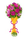 Flower bouquet icon. Cartoon blooming bunch of plants for vase or pots. Colorful meadow greenery, garden flowers. Vector