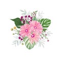 Flower bouquet over white background. Floral design greeting card Royalty Free Stock Photo