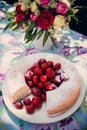 Flower bouquet of roses and angelfood cake