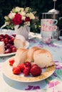 Flower bouquet of roses and angelfood cake