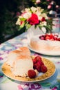 Flower bouquet of roses and angelfood cake