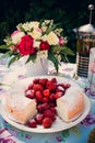 Flower bouquet of roses and angelfood cake