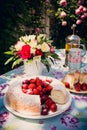 Flower bouquet of roses and angelfood cake