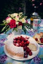 Flower bouquet of roses and angelfood cake