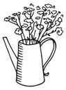 Flower bouquet in rustic pot vase doodle icon