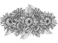 Flower bouquet with sunflowers line art Royalty Free Stock Photo