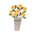 Flower bouquet in vase. Floral bunch in bucket. Cut fresh blooming roses. Decorative garden flora. Showy charming