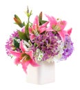 Flower bouquet in white ceramic pot