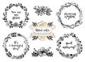 Flower bouquets, wreaths with inspirational quotes. Floral botanical elements. Hand drawn illustration. Nature vector design. Royalty Free Stock Photo