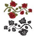 Flower branch roses. Set of red and black branches. Floral print.