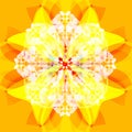 FLOWER BRIGHT MANDALA. PLAIN ORANGE BACKGROUND. CENTRAL FLOWER IN YELLOW, ORANGE AND WHITE.VINTAGE IMAGE