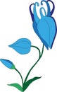 Flower bud opening plant with blue flowers, green leaves on the stem. Garden bouquet with cute bluebells. Floral clipart. Hand