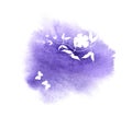 Flower, butterflies. Floral card. Watercolor splash background with silhouette.