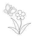 Flower with butterfly, coloring book page. Vector outline illustration Royalty Free Stock Photo