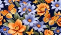 Flower butterfly decoration beautiful wallpaper artist orange blue design