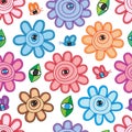 Flower butterfly leaf eye seamless pattern Royalty Free Stock Photo