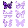 Flower butterfly monogram. Vector insect silhouette. Template for laser, paper cutting