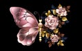 Flower butterfly with pink gold roses