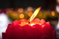 Flower candles burning at night.