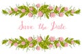 Flower card, invitation, banner template with Save the Date title