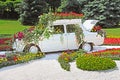 Flower cars exhibition at Spivoche Pole in Kyiv, Ukraine