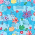 Flower cat music note seamless pattern Royalty Free Stock Photo