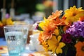 flower centerpiece on party table Royalty Free Stock Photo
