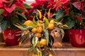 Eucalyptus flower centre surrounded by poinsettias