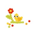 Flower and chick made of colorful balls. Children constructor. Fun educational toy. Game for little kids. Flat vector Royalty Free Stock Photo