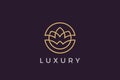 Flower circle Logo abstract design vector template Luxury linear outline style. Cosmetics Fashion SPA Jewelry Logotype concept