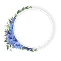 Flower circle, round, wreath coronet of blue hydrangea